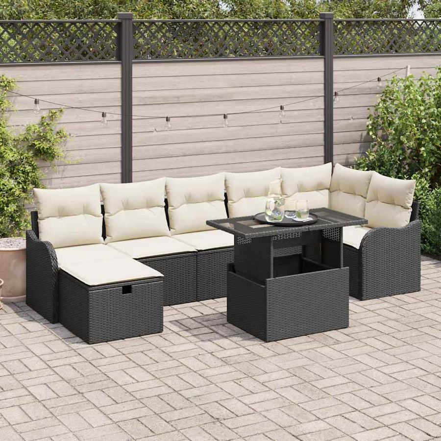 Tuin Sofa Set met kussen met opslag 8 pcs Zwart Poly riet