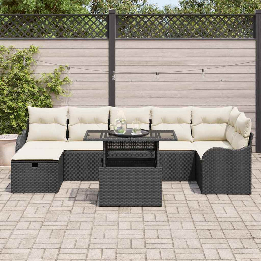 Tuin Sofa Set met kussen met opslag 8 pcs Zwart Poly riet