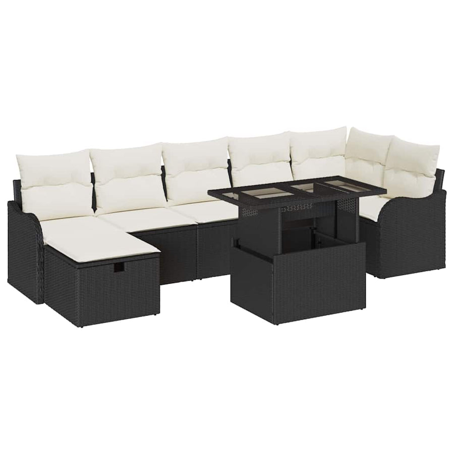 Tuin Sofa Set met kussen met opslag 8 pcs Zwart Poly riet