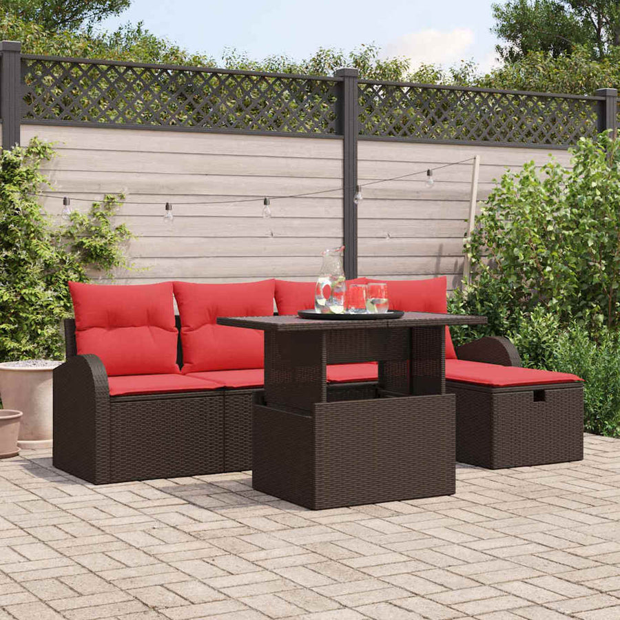 Tuin Sofa Set met kussen met opslag 6 pcs Bruin poly rattan