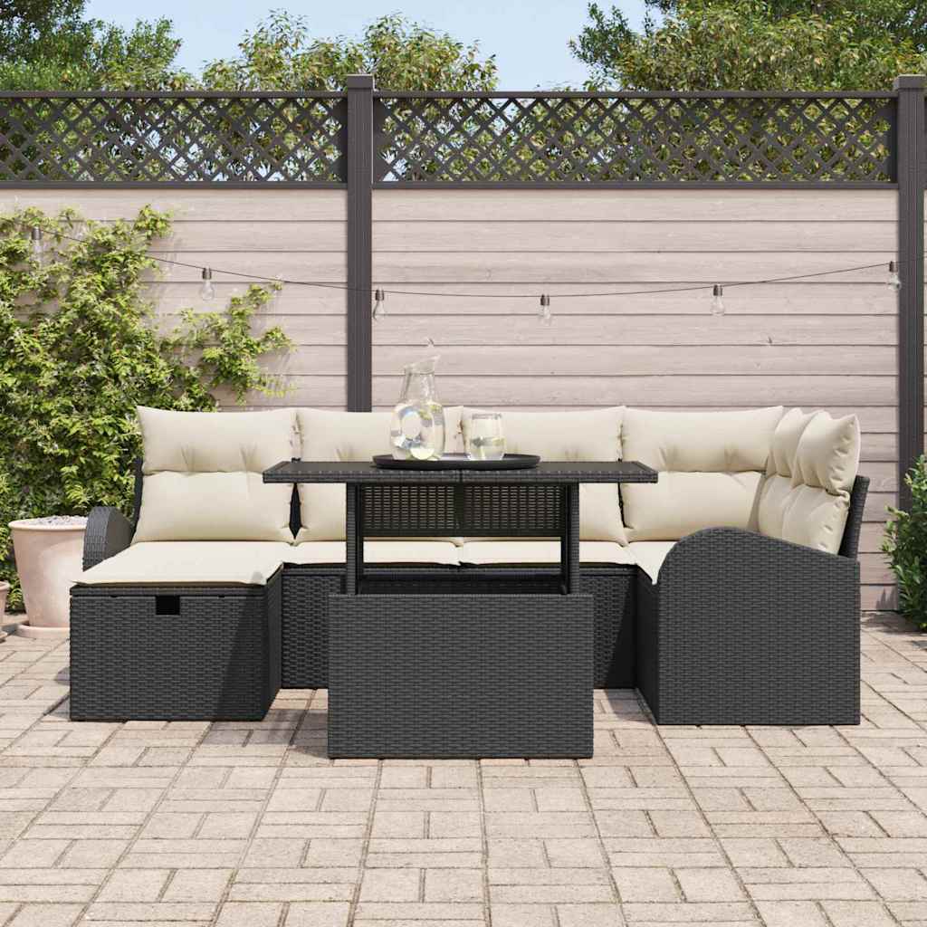 Tuin Sofa Set met kussen met opslag 7 pcs Zwart Poly riet