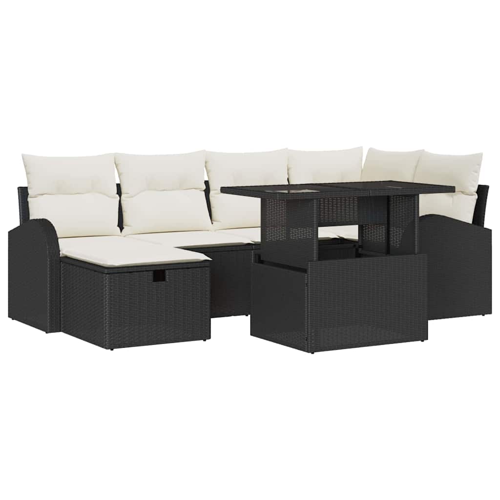 Tuin Sofa Set met kussen met opslag 7 pcs Zwart Poly riet