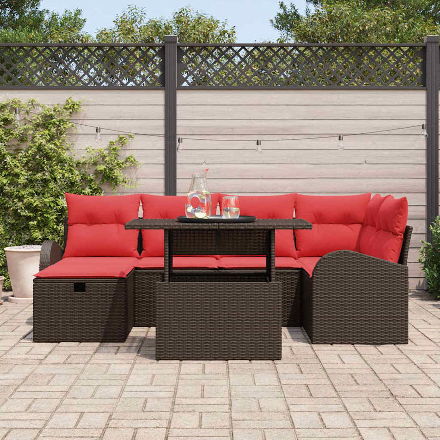 Tuin Sofa Set met kussen met opslag 7 pcs Bruin Poly riet