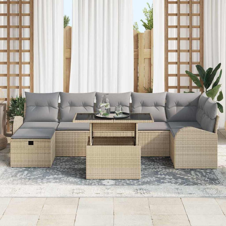 Tuin Sofa Set met kussen met opslag 8 pcs Beige Poly riet