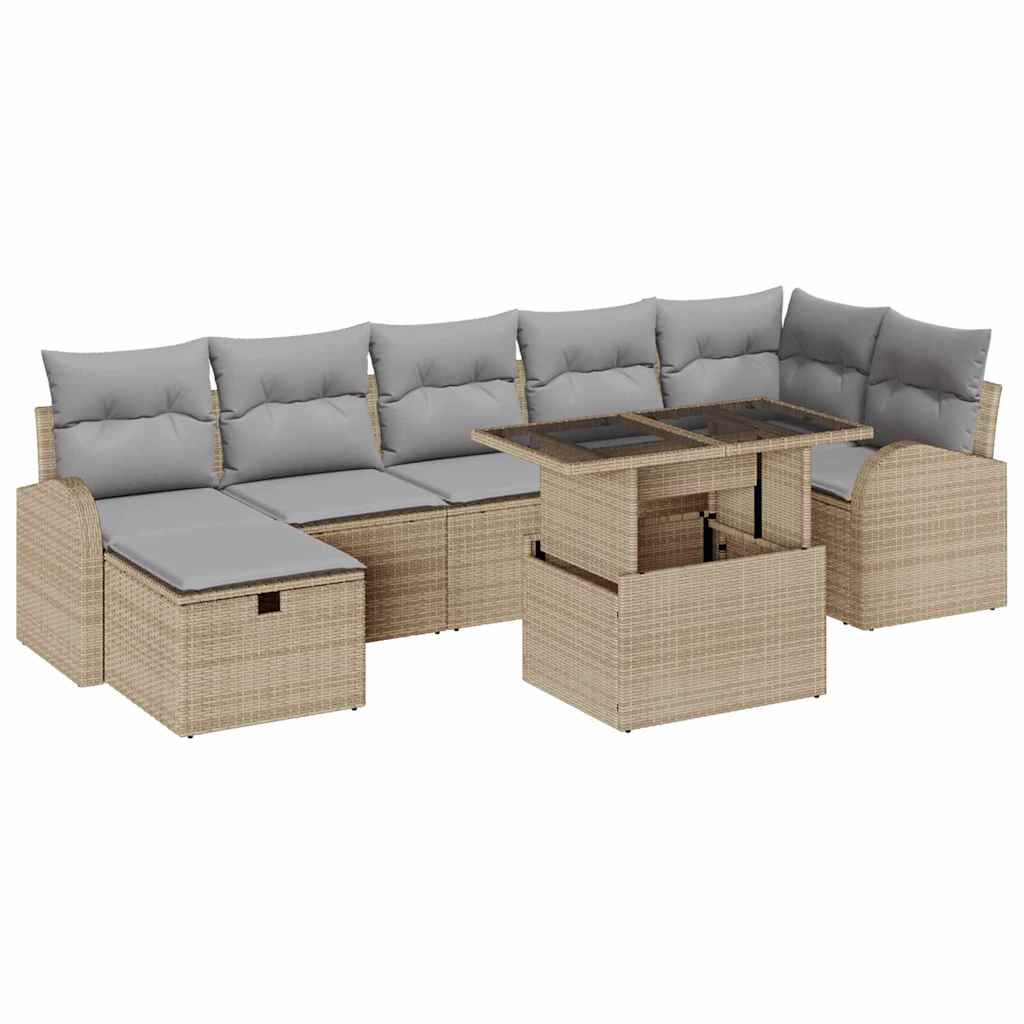 Tuin Sofa Set met kussen met opslag 8 pcs Beige Poly riet