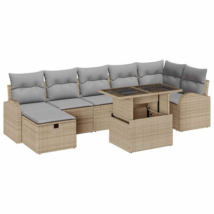Tuin Sofa Set met kussen met opslag 8 pcs Beige Poly riet