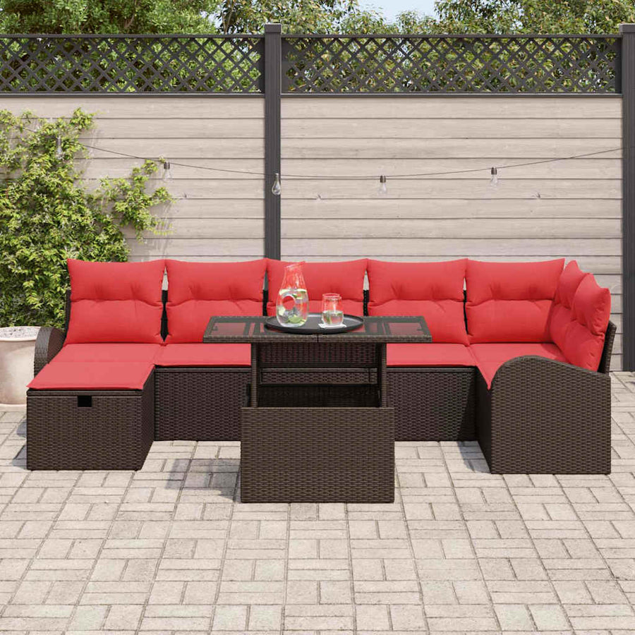 Tuin Sofa Set met kussen met opslag 8 pcs Bruin Poly riet