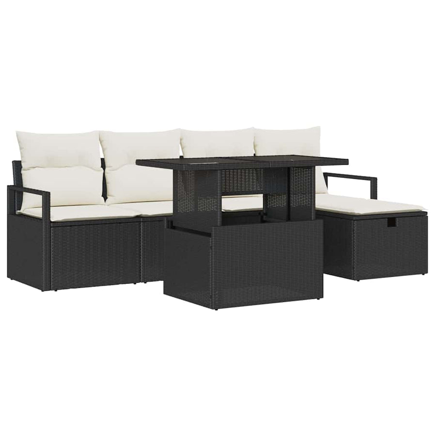 Tuin Sofa Set met kussen met opslag 6 pcs Zwart Poly riet