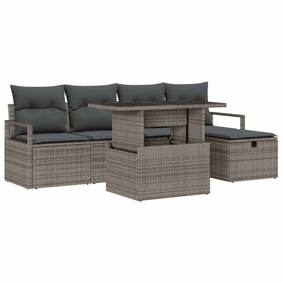 Tuin Sofa Set Met Kussen Met Opslag 6 Pcs Poly Riet Grijs Donkergrijs