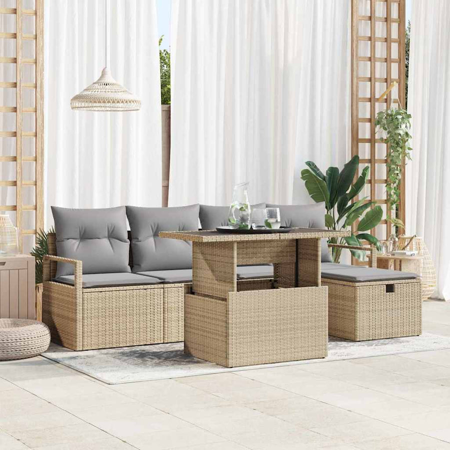 Tuin Sofa Set met kussen met opslag 6 pcs Beige Poly riet