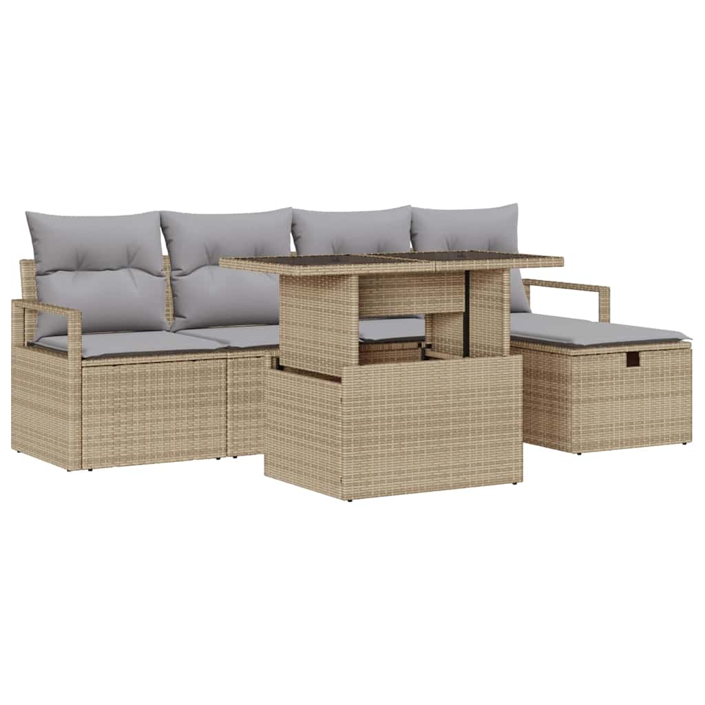 Tuin Sofa Set met kussen met opslag 6 pcs Beige Poly riet