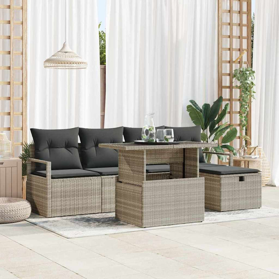Tuin Sofa Set met kussen met opslag 6 pcs Lichtgrijs Poly riet