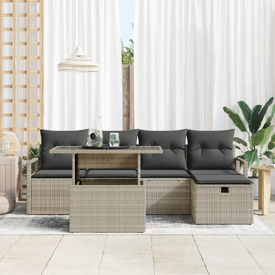Tuin Sofa Set met kussen met opslag 6 pcs Lichtgrijs Poly riet