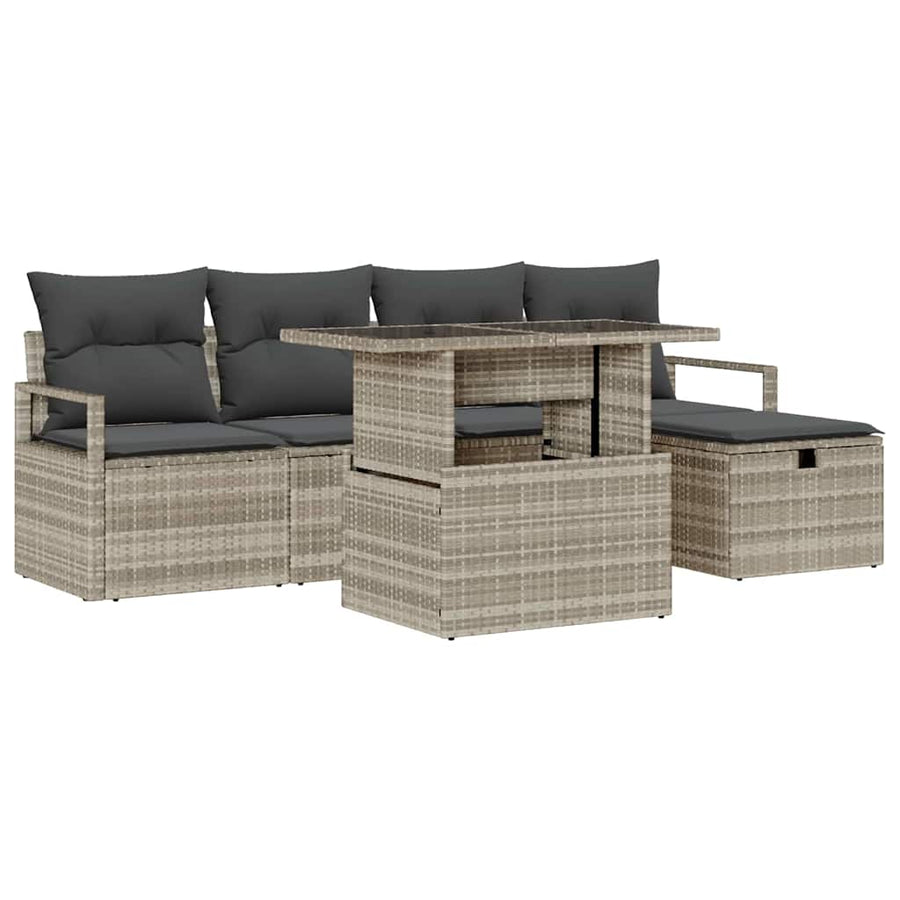 Tuin Sofa Set met kussen met opslag 6 pcs Lichtgrijs Poly riet