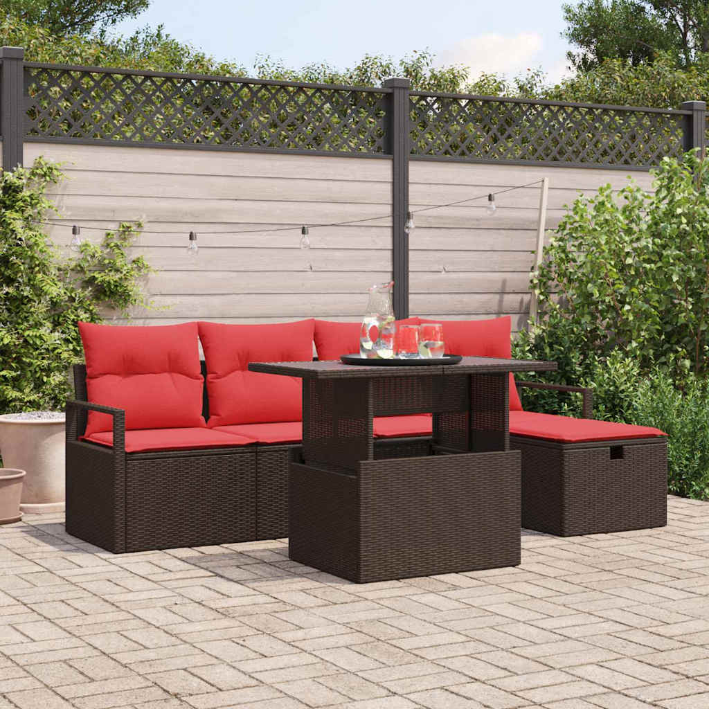 Tuin Sofa Set met kussen met opslag 6 pcs Bruin Poly riet