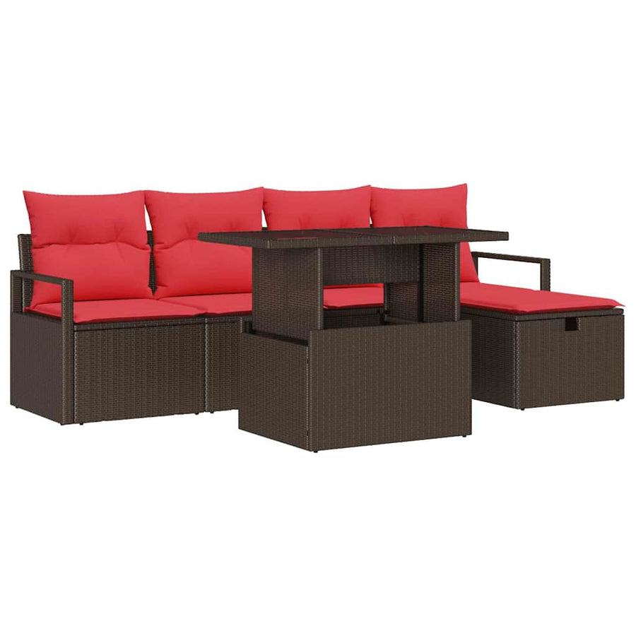 Tuin Sofa Set met kussen met opslag 6 pcs Bruin Poly riet