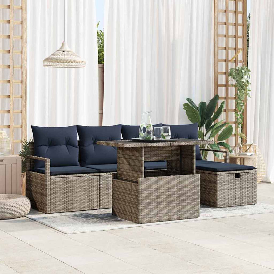 Tuin Sofa Set met kussen met opslag 6 pcs Grijs Poly riet