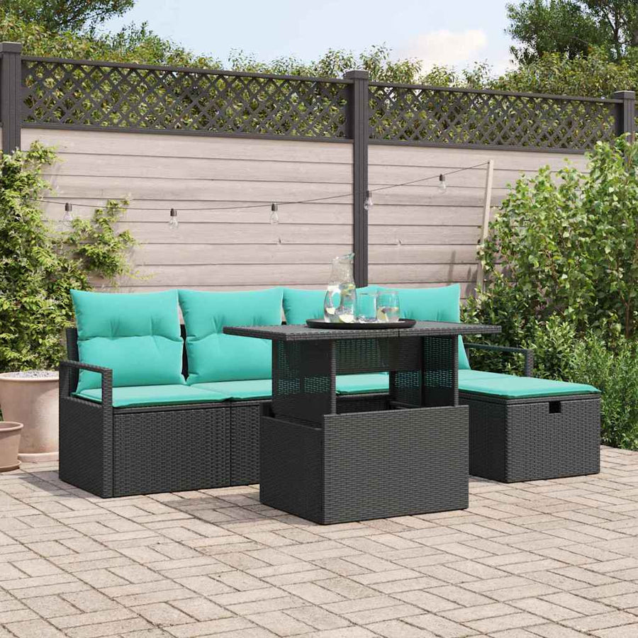 Tuin Sofa Set met kussen met opslag 6 pcs Zwart Poly riet