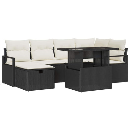 Tuin Sofa Set met kussen met opslag 7 pcs Zwart Poly riet