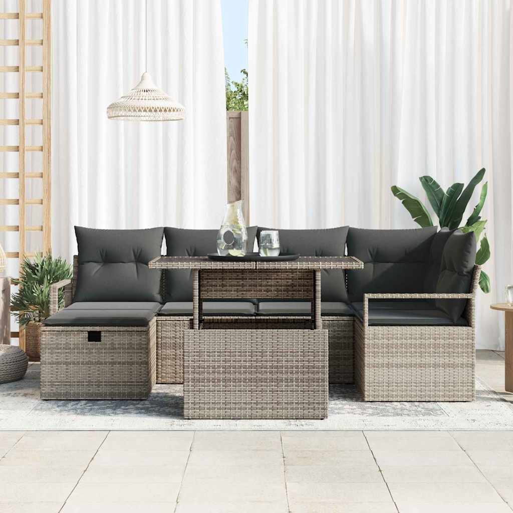 Tuin Sofa Set Met Kussen Met Opslag 7 Pcs Poly Riet Grijs Donkergrijs