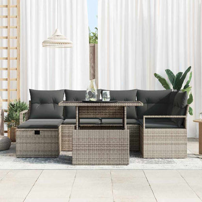 Tuin Sofa Set Met Kussen Met Opslag 7 Pcs Poly Riet Grijs Donkergrijs