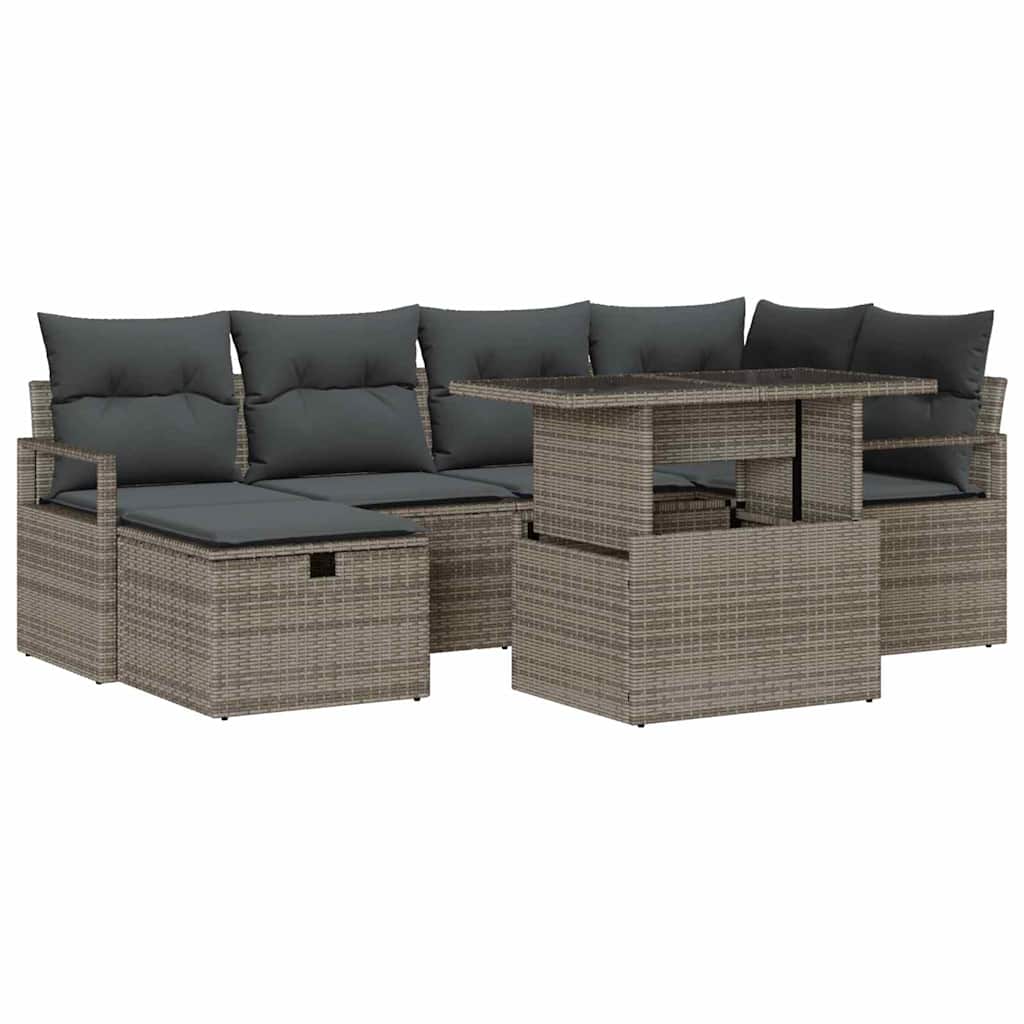 Tuin Sofa Set Met Kussen Met Opslag 7 Pcs Poly Riet Grijs Donkergrijs