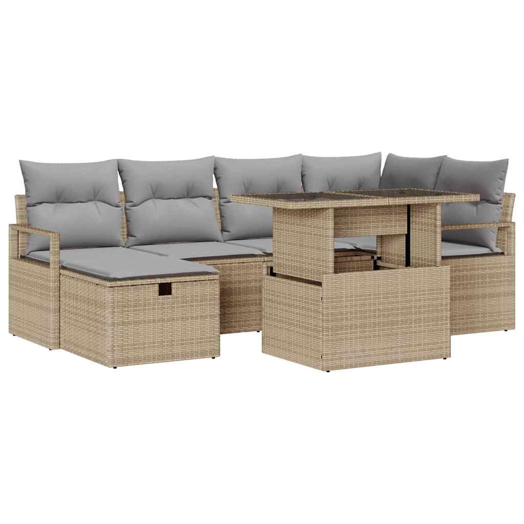 Tuin Sofa Set met kussen met opslag 7 pcs Beige Poly riet