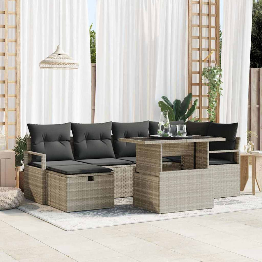 Tuin Sofa Set met kussen met opslag 7 pcs Lichtgrijs Poly riet