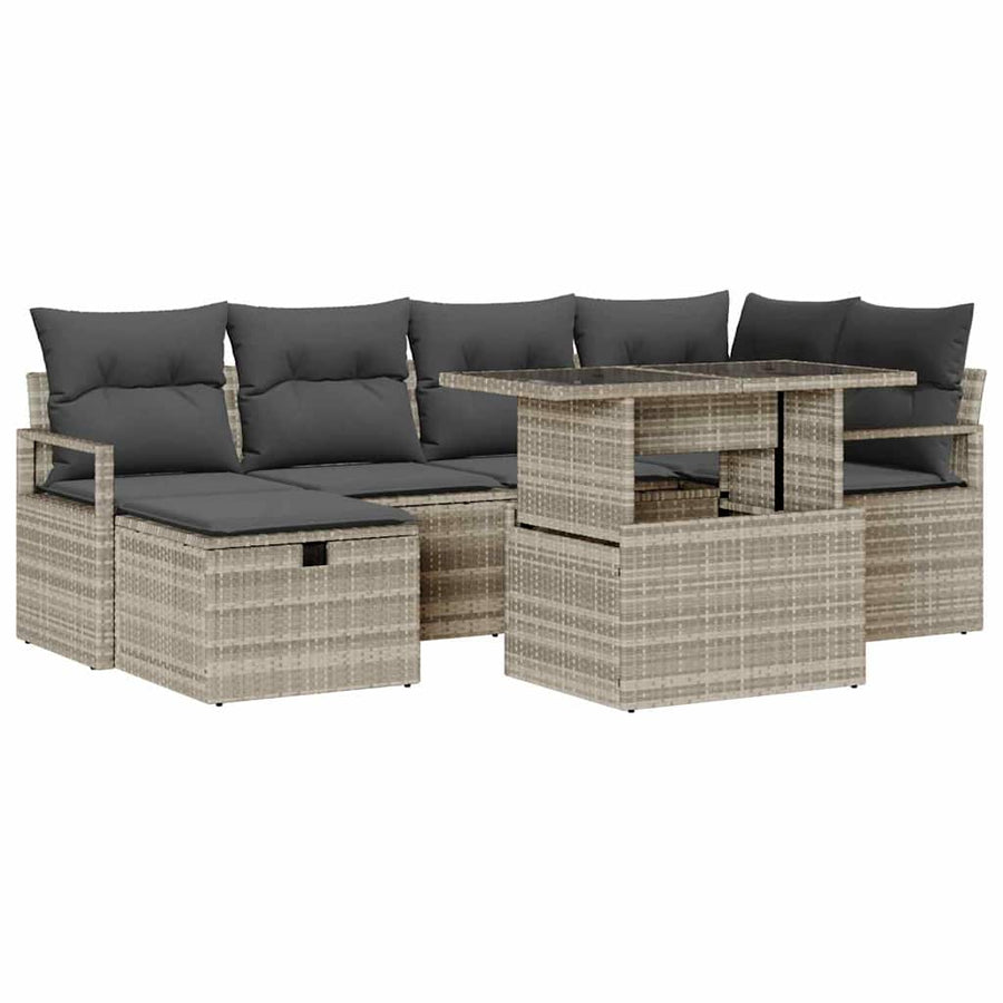 Tuin Sofa Set met kussen met opslag 7 pcs Lichtgrijs Poly riet