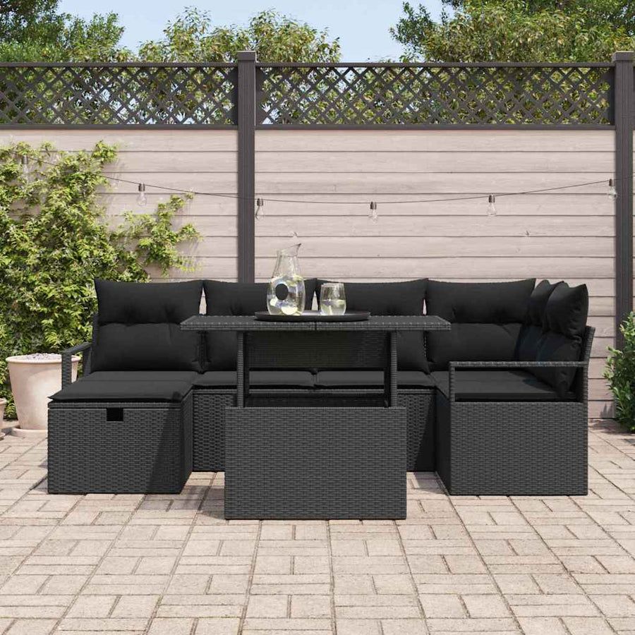 Tuin Sofa Set Met Kussen Met Opslag 7 Pcs Poly Riet Zwart Zwart