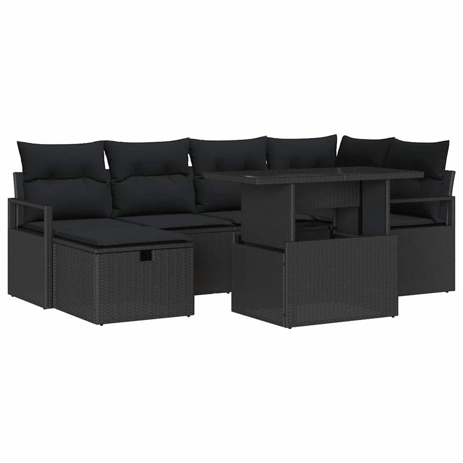 Tuin Sofa Set Met Kussen Met Opslag 7 Pcs Poly Riet Zwart Zwart