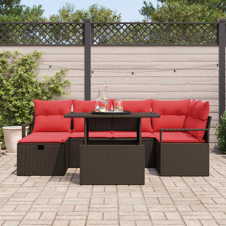 Tuin Sofa Set met kussen met opslag 7 pcs Bruin Poly riet