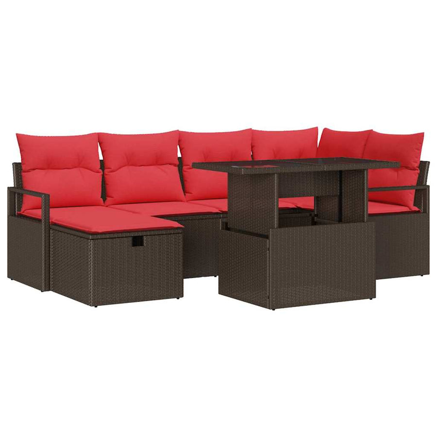 Tuin Sofa Set met kussen met opslag 7 pcs Bruin Poly riet