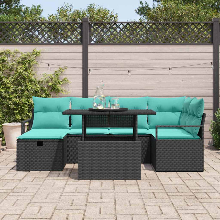 Tuin Sofa Set met kussen met opslag 7 pcs Zwart Poly riet