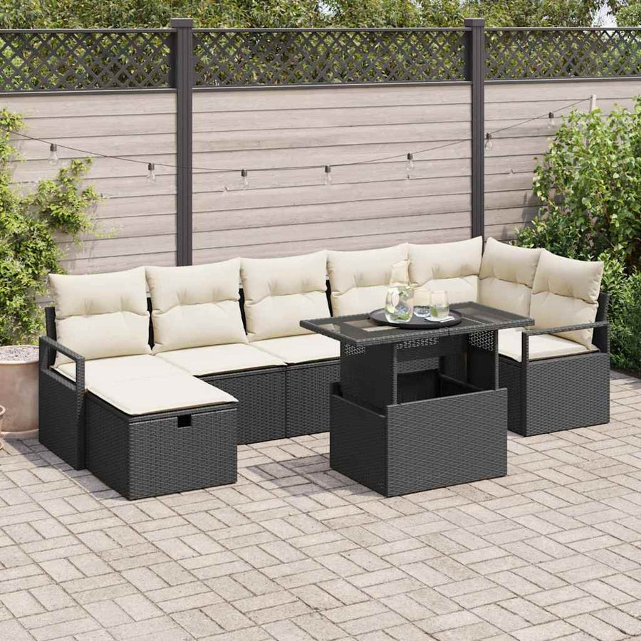 Tuin Sofa Set met kussen met opslag 8 pcs Zwart Poly riet