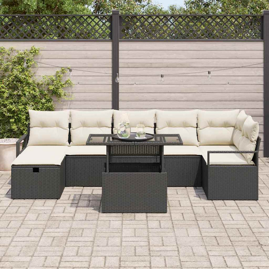 Tuin Sofa Set met kussen met opslag 8 pcs Zwart Poly riet