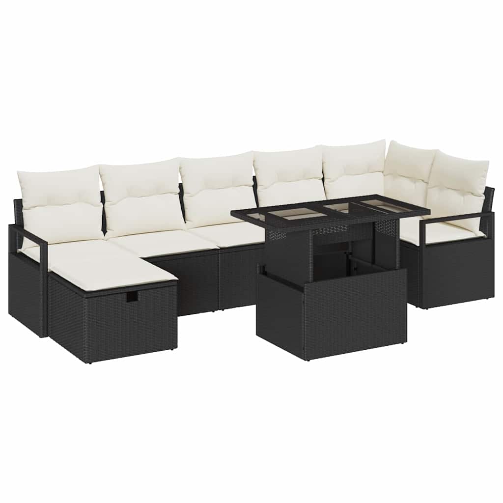 Tuin Sofa Set met kussen met opslag 8 pcs Zwart Poly riet
