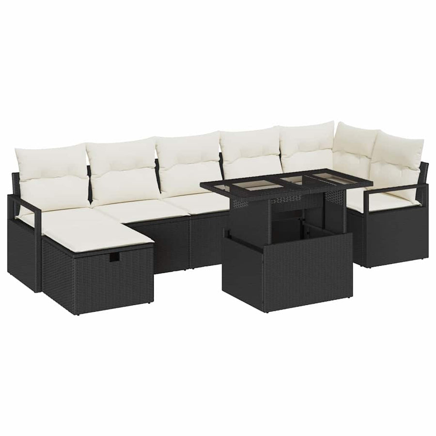 Tuin Sofa Set met kussen met opslag 8 pcs Zwart Poly riet