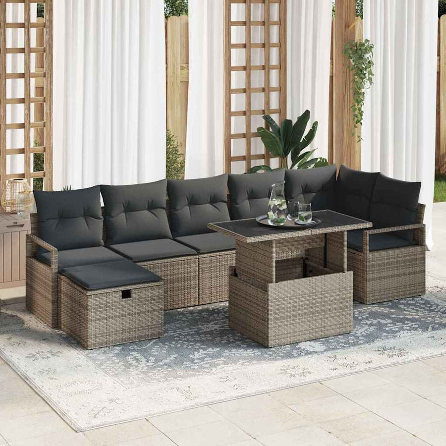 Tuin Sofa Set Met Kussen Met Opslag 8 Pcs Poly Riet Grijs Donkergrijs