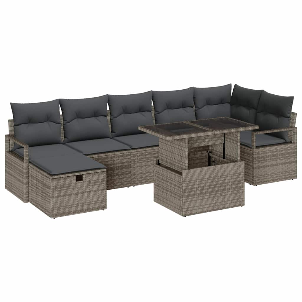 Tuin Sofa Set Met Kussen Met Opslag 8 Pcs Poly Riet Grijs Donkergrijs