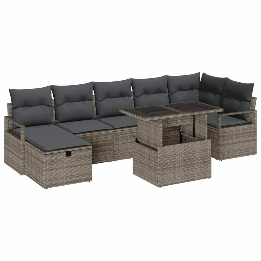 Tuin Sofa Set Met Kussen Met Opslag 8 Pcs Poly Riet Grijs Donkergrijs