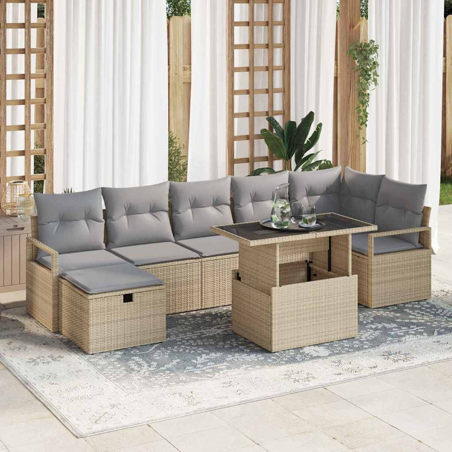 Tuin Sofa Set met kussen met opslag 8 pcs Beige Poly riet