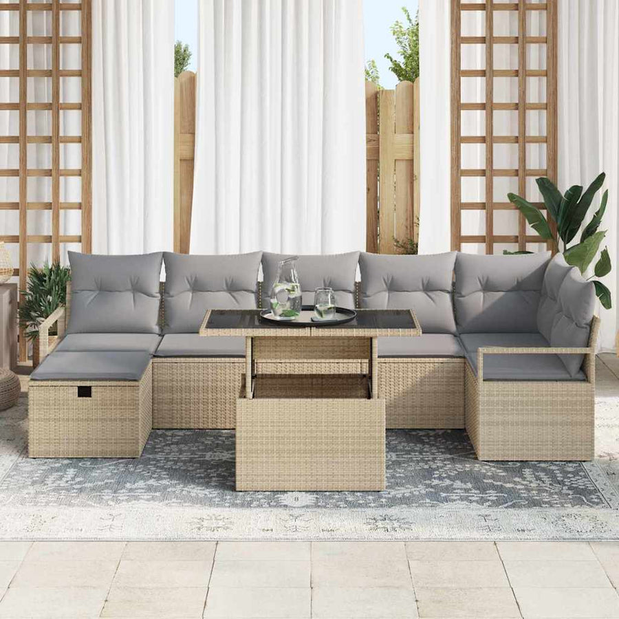 Tuin Sofa Set met kussen met opslag 8 pcs Beige Poly riet