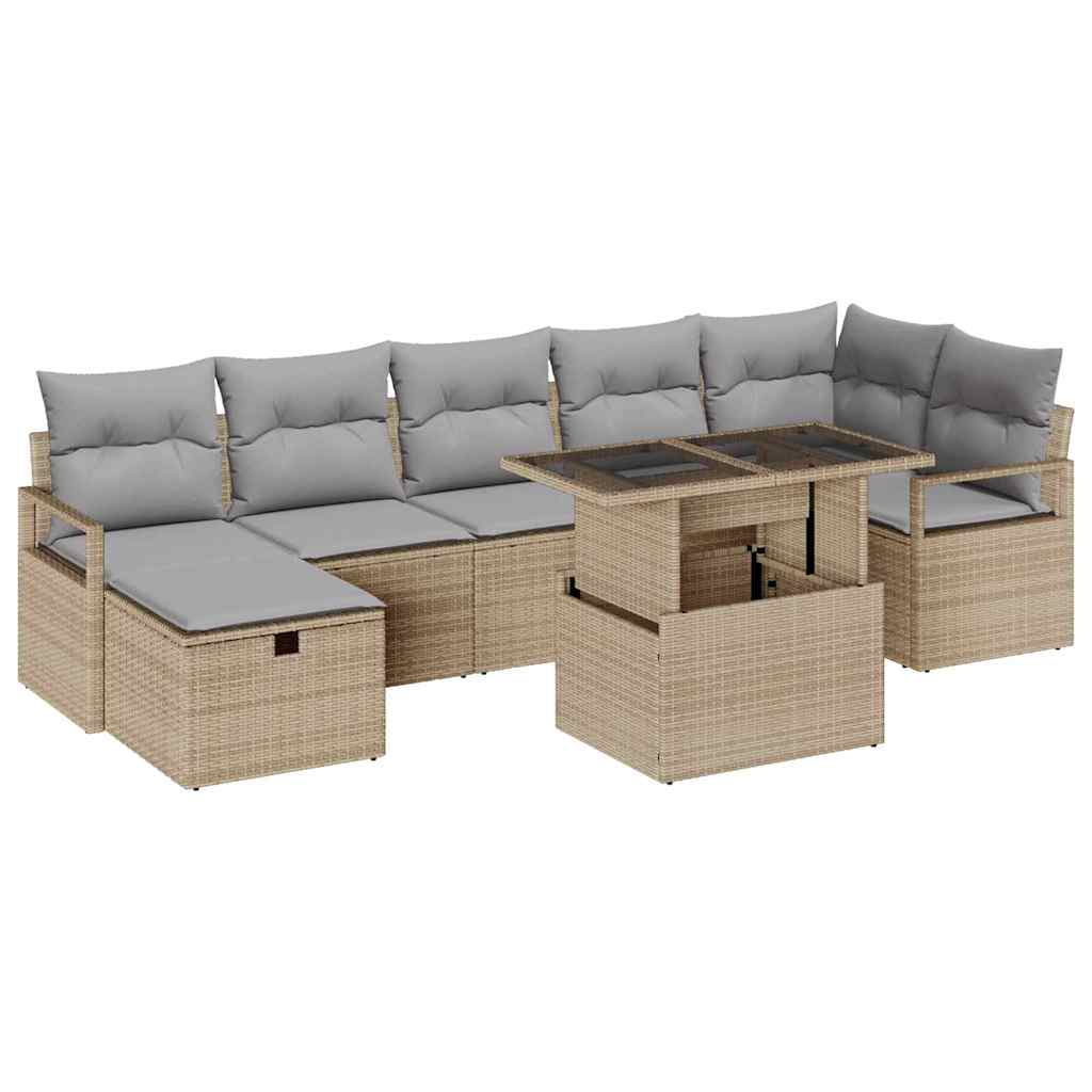 Tuin Sofa Set met kussen met opslag 8 pcs Beige Poly riet