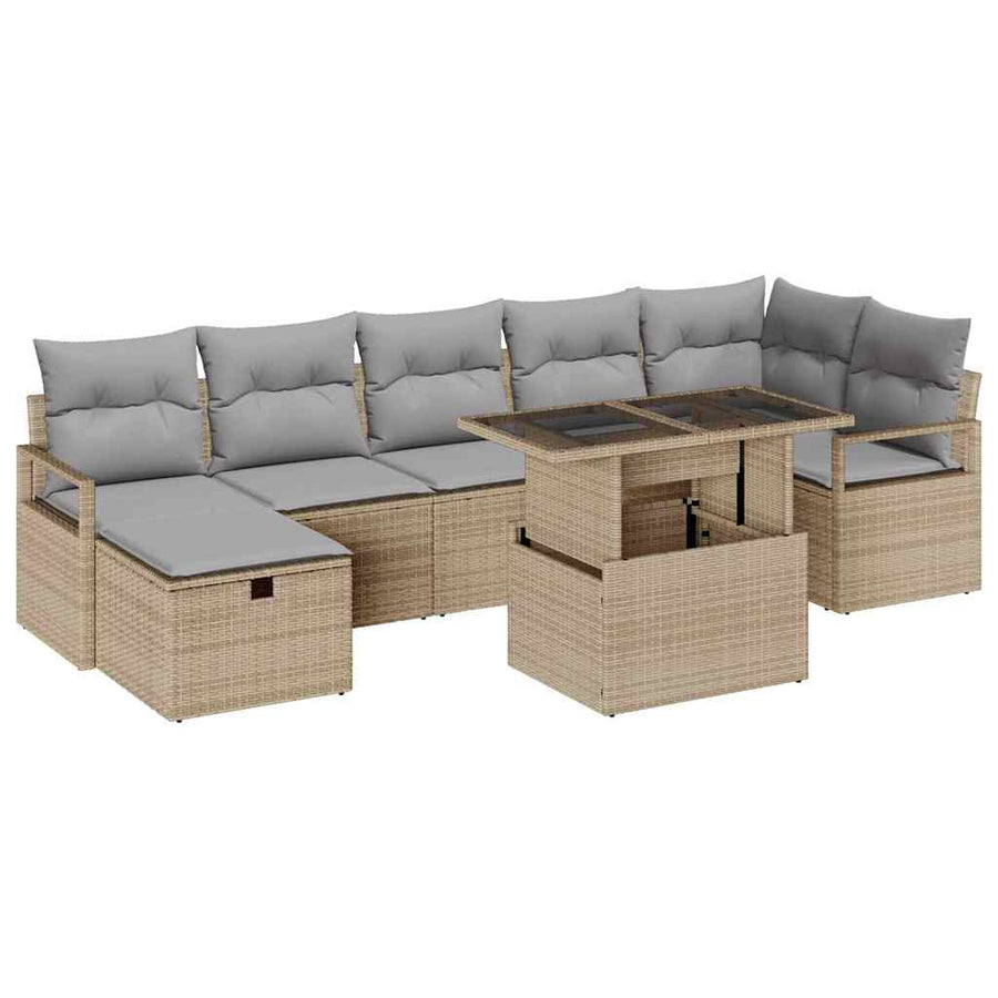 Tuin Sofa Set met kussen met opslag 8 pcs Beige Poly riet