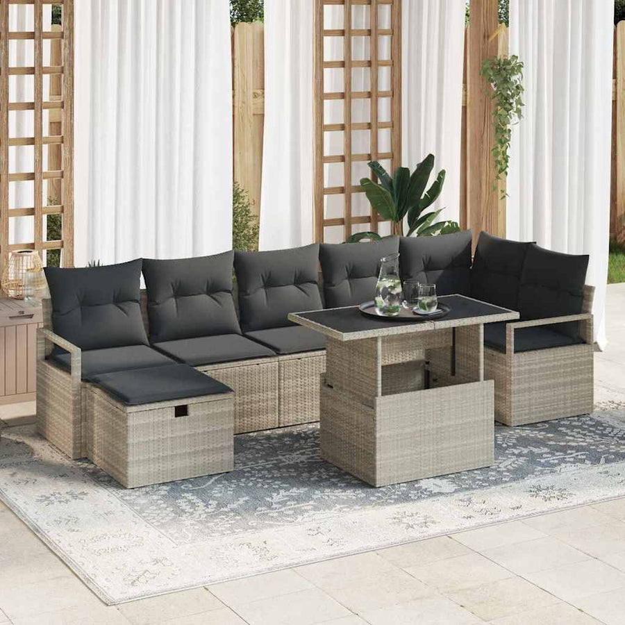 Tuin Sofa Set met kussen met opslag 8 pcs Lichtgrijs Poly riet