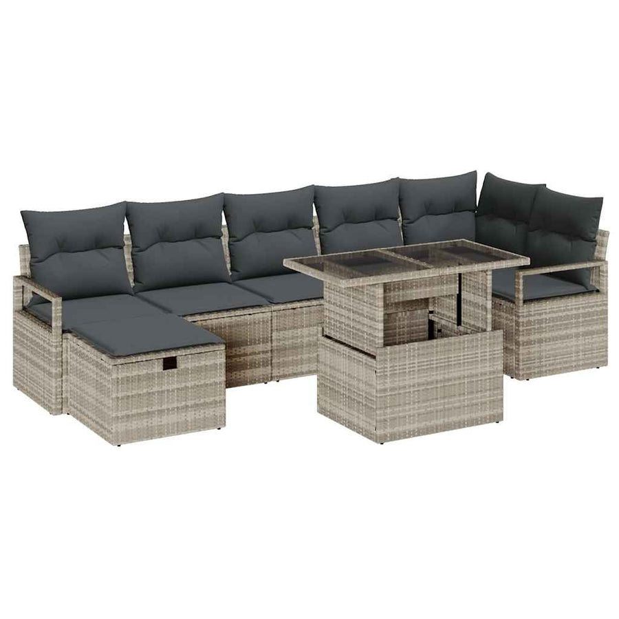 Tuin Sofa Set met kussen met opslag 8 pcs Lichtgrijs Poly riet