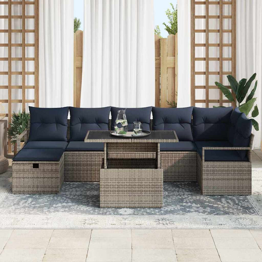 Tuin Sofa Set met kussen met opslag 8 pcs Grijs Poly riet