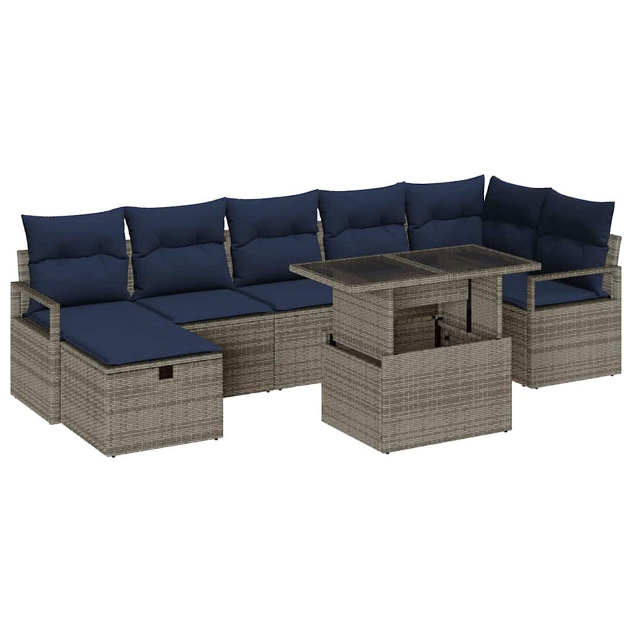Tuin Sofa Set met kussen met opslag 8 pcs Grijs Poly riet