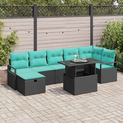Tuin Sofa Set met kussen met opslag 8 pcs Zwart Poly riet